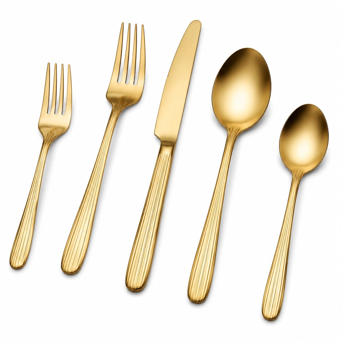 Besteckset 5-teilig 23 cm Edelstahl Gold mit geriffeltem Griff