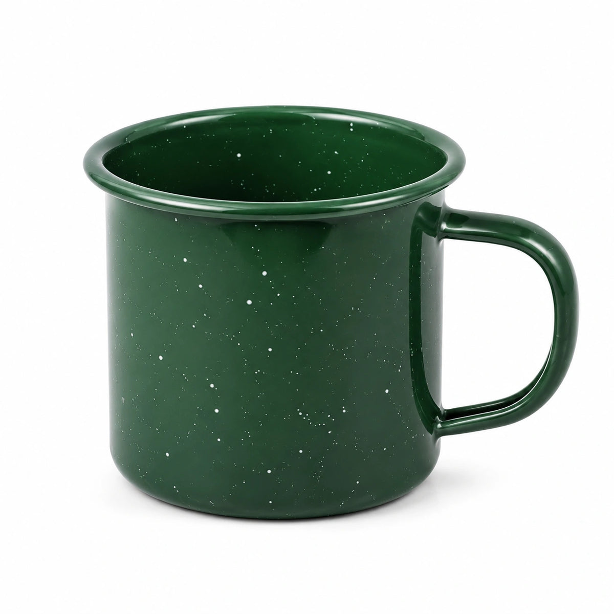 Emaillebecher 350 ml aus Stahl in Dunkelgrün mit Sprenkelmuster - Campingstil