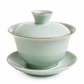 Gaiwan Teetasse 180 ml Porzellan Mintgrün mit Deckel und Untertasse