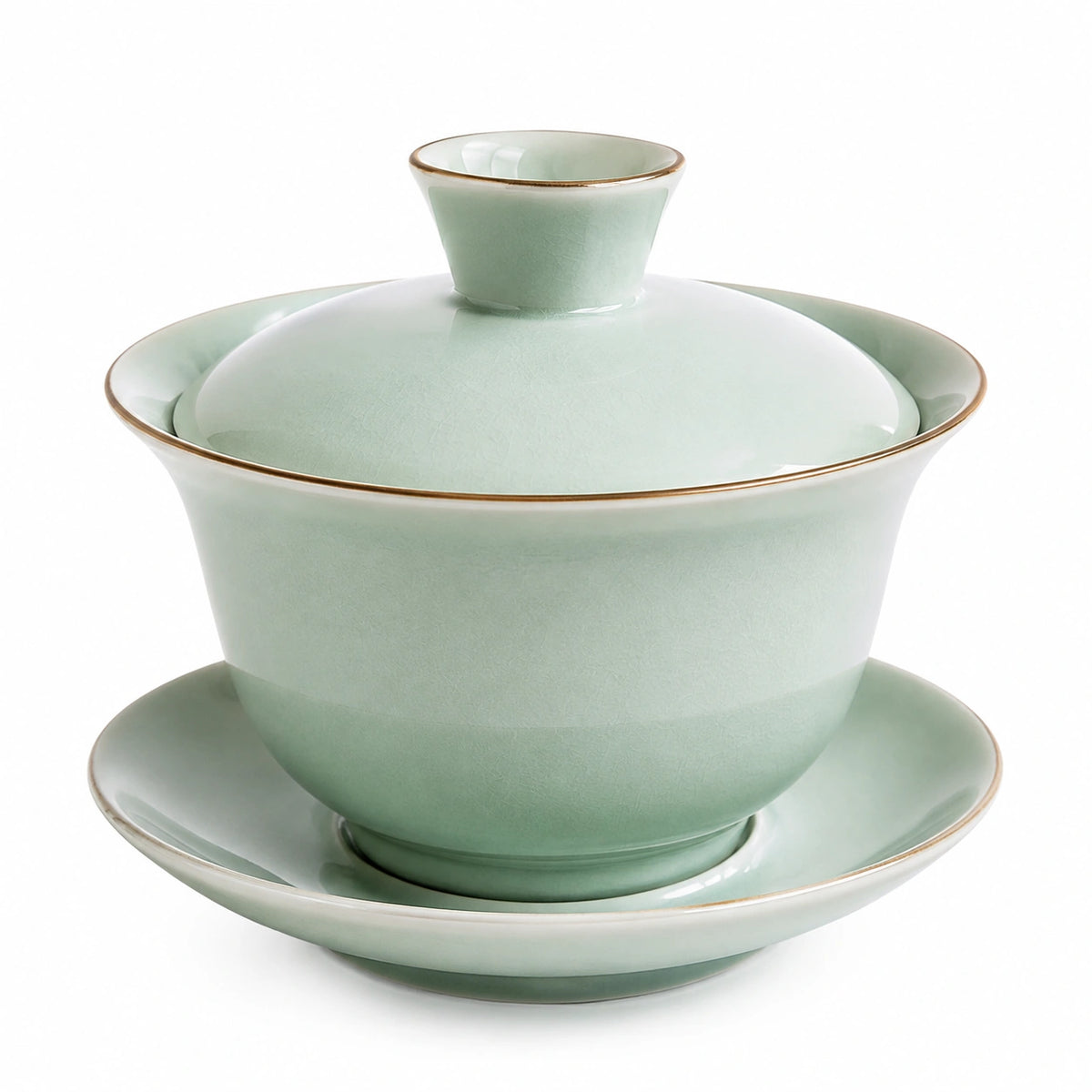 Gaiwan Teetasse 180 ml Porzellan Mintgrün mit Deckel und Untertasse