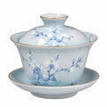 Gaiwan Teetasse 150 ml Porzellan Hellblau mit Blütenmuster
