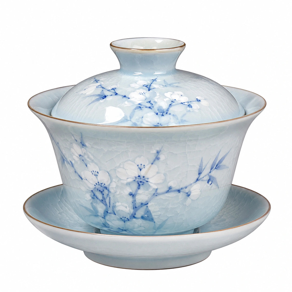 Gaiwan Teetasse 150 ml Porzellan Hellblau mit Blütenmuster