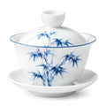Porzellan Gaiwan 180 ml 10.50 cm Weiß Blau mit Bambusdekor traditionelles Teegefäß