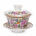 Porzellan Gaiwan Teetasse 180 ml Weiß mit Blumenmuster und Deckel
