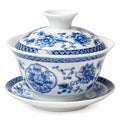 Porzellan Gaiwan 180 ml Weiß Blau mit Blumenmuster und Deckel