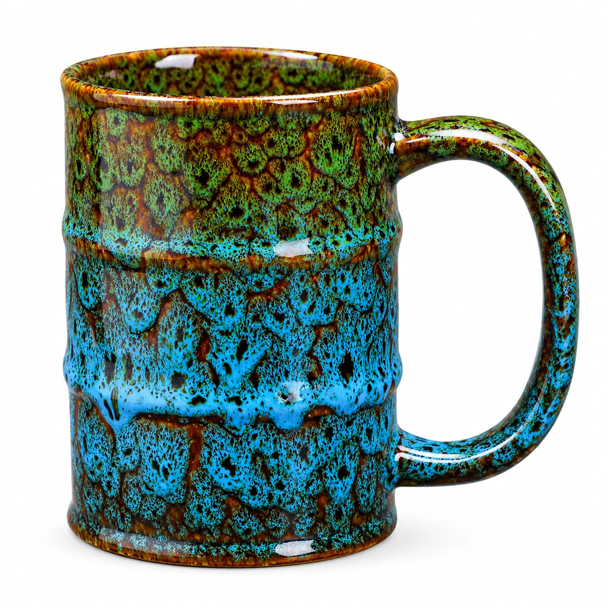 Keramiktasse 350 ml 8.5 cm Blau Grün Braun mit Henkel
