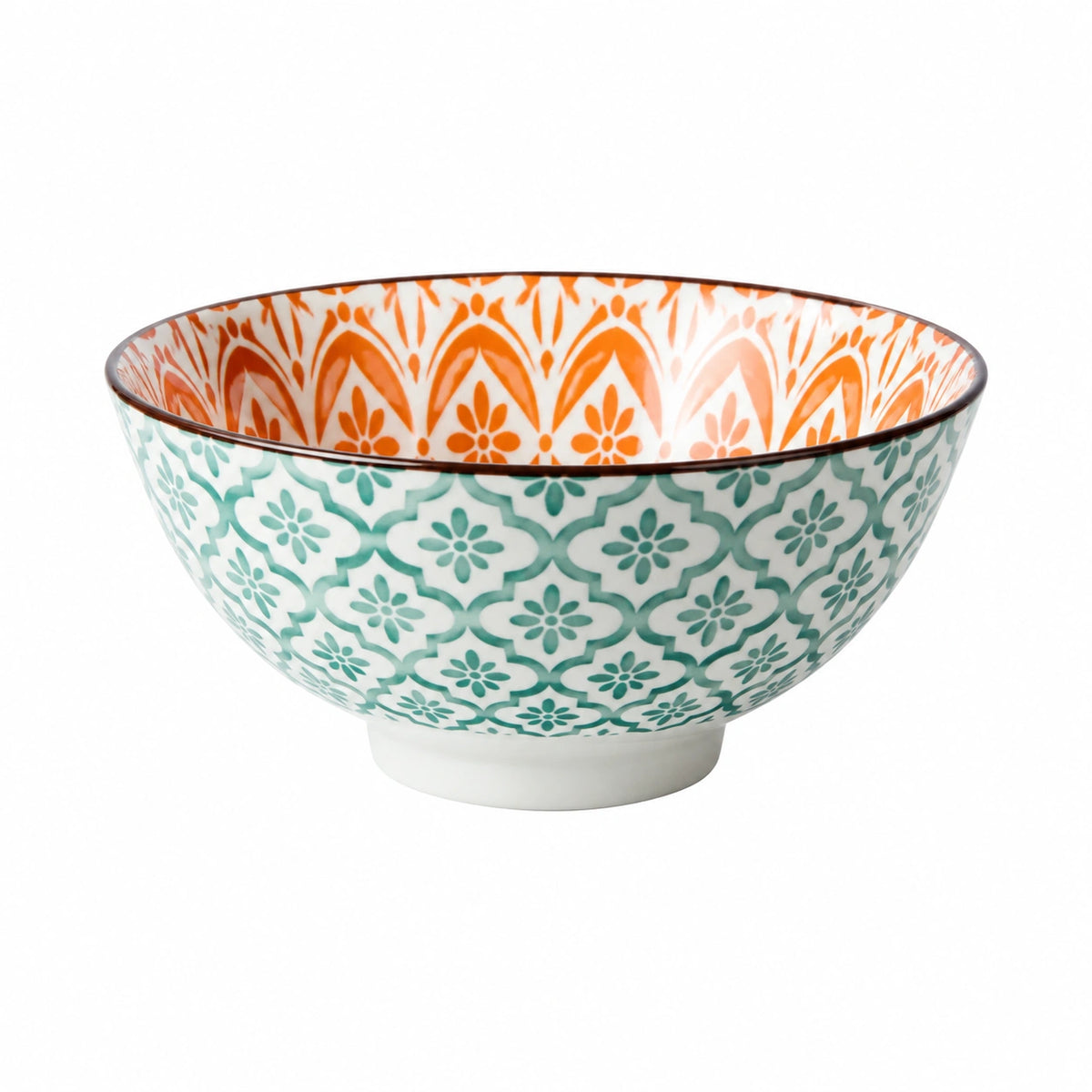 Keramikschüssel 15 cm Türkis Orange gemustert für Speisen