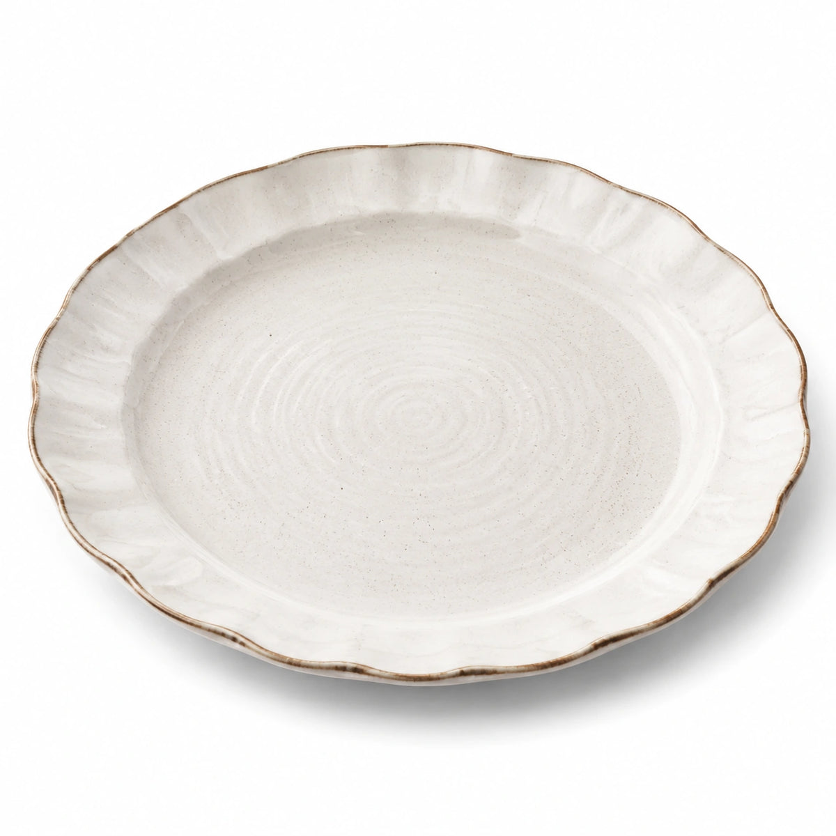 Servierplatte 32 x 25 cm aus Keramik Cremeweiß mit gewelltem Rand