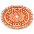Keramikteller 30 cm Orange Weiß rund mit geometrischem Muster zum Servieren