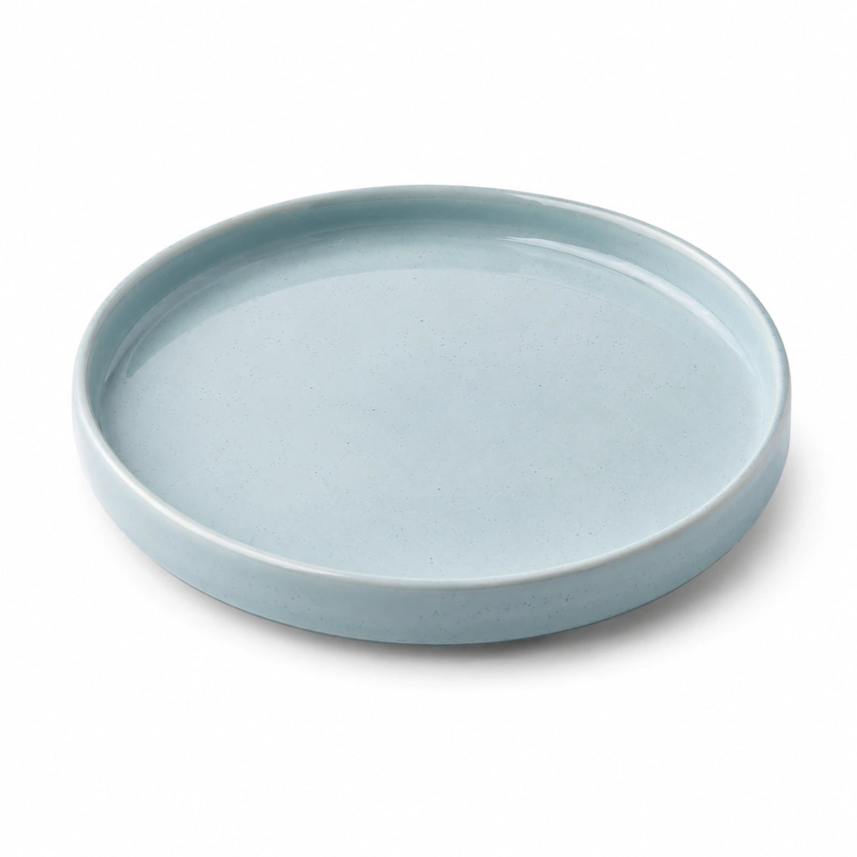 Rundes Serviertablett 30 cm aus Keramik in Hellblau - flach mit erhöhtem Rand für Tisch und Küche