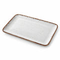 Servierplatte 30 x 20 cm Keramik Weiß Braun rechteckig glasiert
