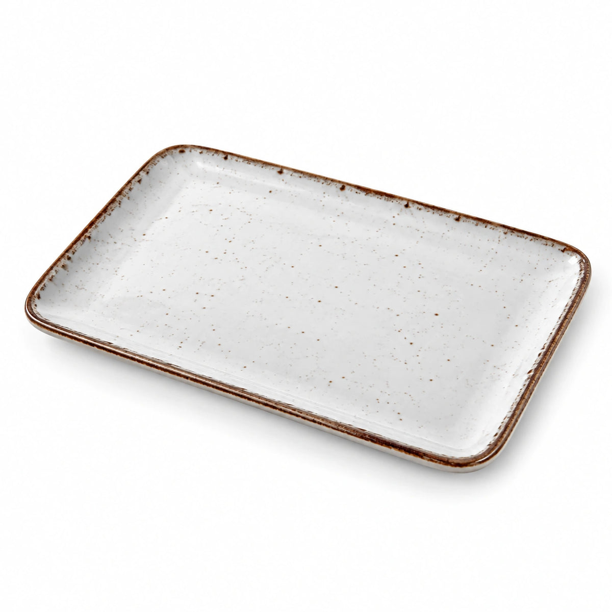 Servierplatte 30 x 20 cm Keramik Weiß Braun rechteckig glasiert