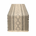 Tischläufer 45 x 180 cm Baumwolle Beige Schwarz mit geometrischem Muster und Fransen