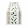 Tischläufer 180 x 33 cm Textilgewebe Weiß Grün Blättermuster für Esstisch