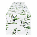 Tischläufer 180 x 33 cm aus Polyester Weiß Grün mit Olivenzweigen