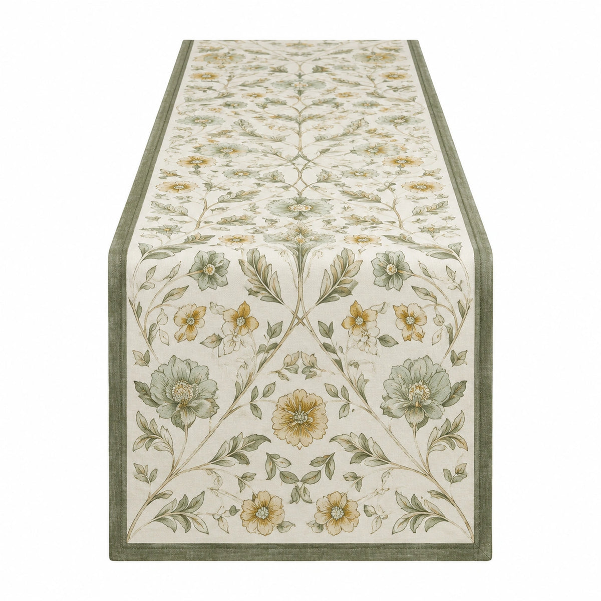 Tischläufer 180 x 40 cm aus Polyester in Cremegrün mit Blumenmuster
